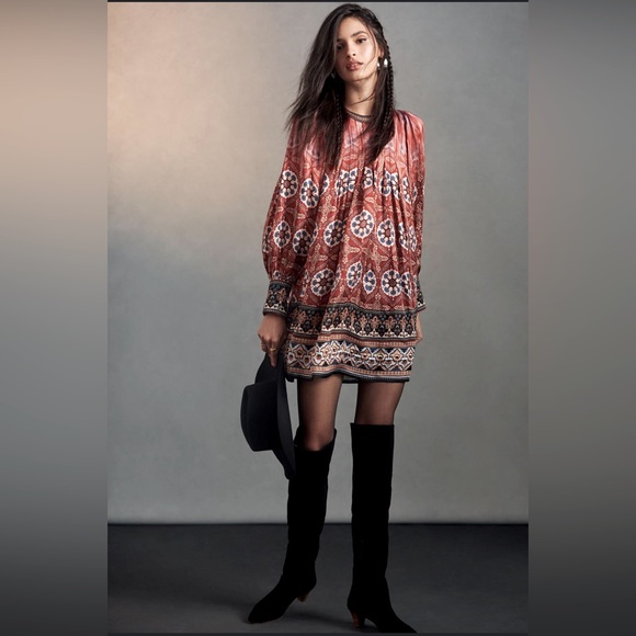 Anthropologie Dresses & Skirts - Anthropologie Rust Red Patterned Boho Mini Dress